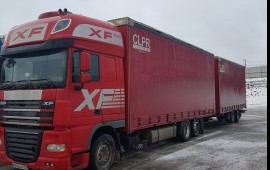 Грузоперевозки DAF15 т. 60-120м3. Тентованный.